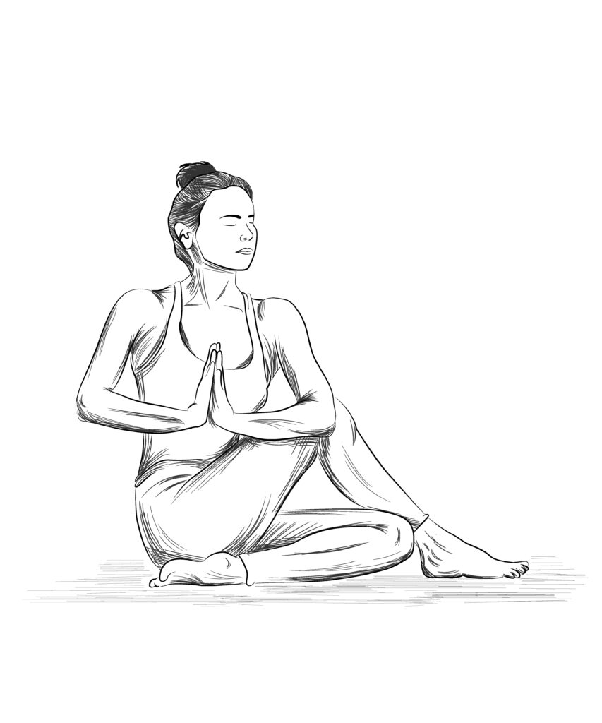 Young woman doing yoga pose hand drawn style Vector Image